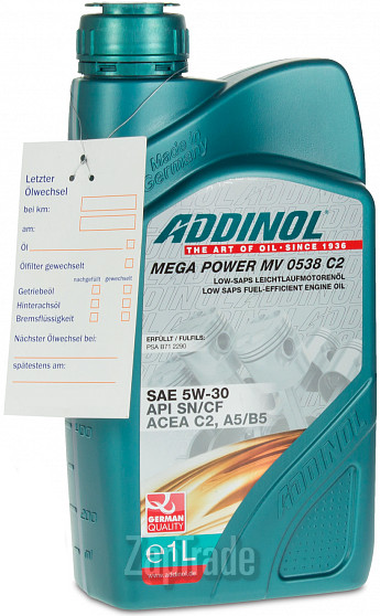 Купить моторное масло Addinol Mega Power MV 0538 C2 Синтетическое | Артикул 4014766241177