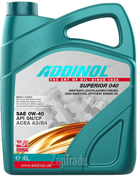 Купить моторное масло Addinol Superior 040 Синтетическое | Артикул 4014766251015